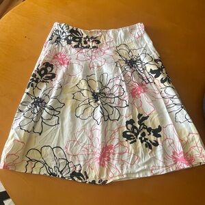 Floral A-Line Skirt in White, Black, and Pink